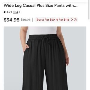 HALARA Wide Leg Casual Plus Size Pants with Elastic Waist - Black